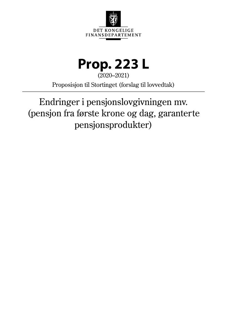 Forsiden av dokumentet Prop. 223 L (2020–2021)