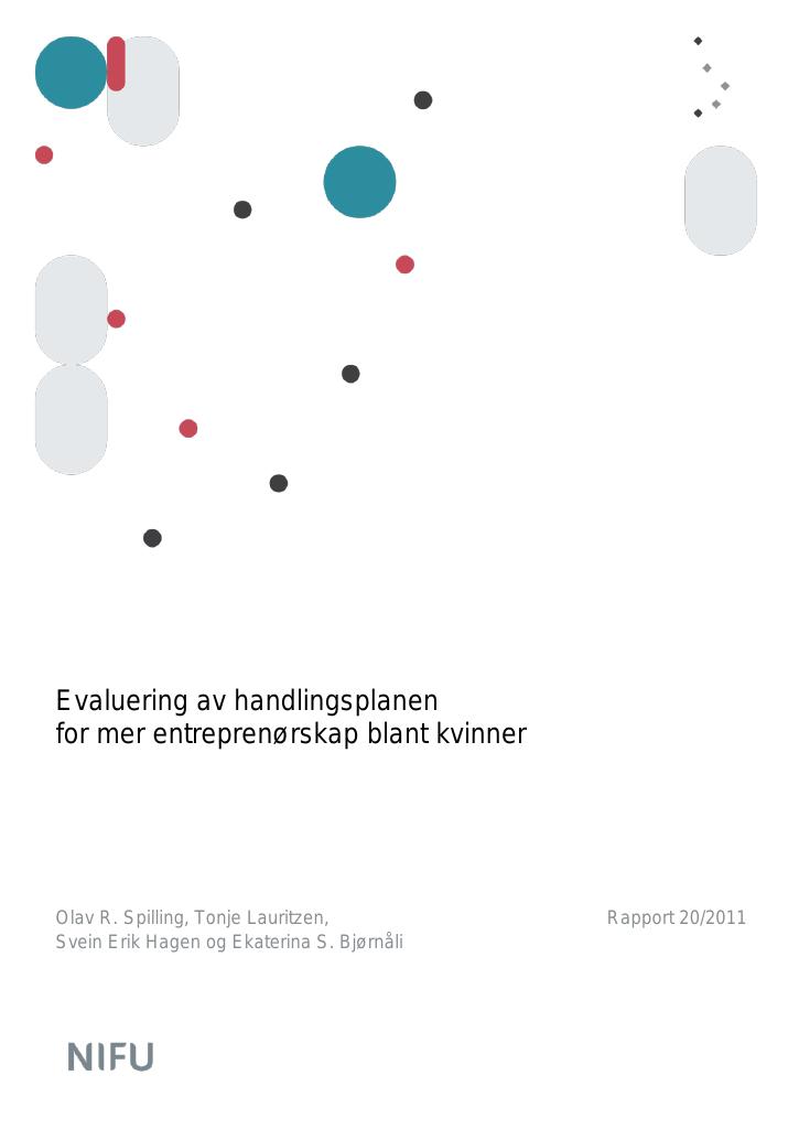 Forsiden av dokumentet Evaluering av handlingsplanen for mer entreprenørskap blant kvinner