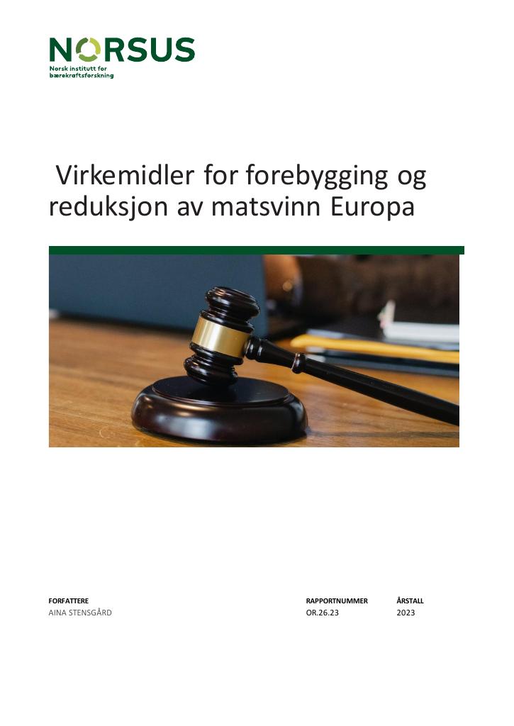 Forsiden av dokumentet Virkemidler for forebygging og reduksjon av matsvinn Europa