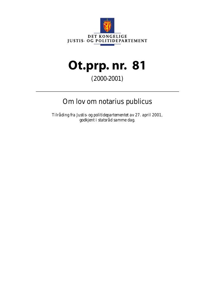 Forsiden av dokumentet Ot.prp. nr. 81 (2000-2001)