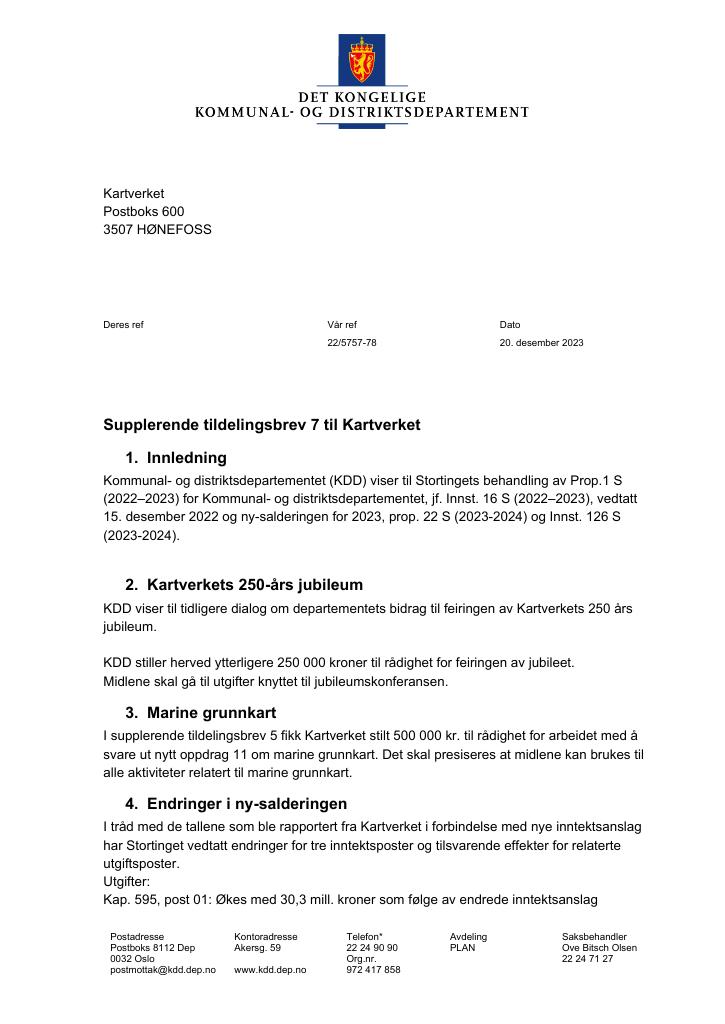 Forsiden av dokumentet tilleggsbrev nr7(pdf) 2023