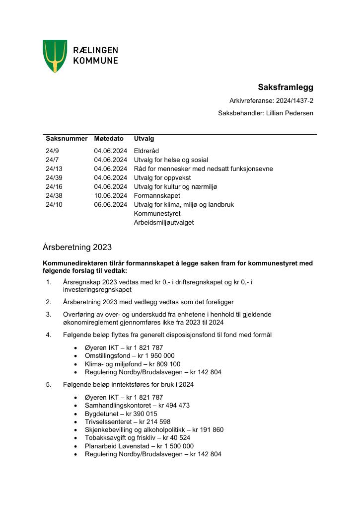 Forsiden av dokumentet Årsrapport Rælingen kommune 2023