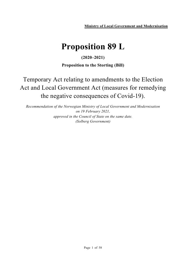 Forsiden av dokumentet Prop. 89 L (2020–2021)