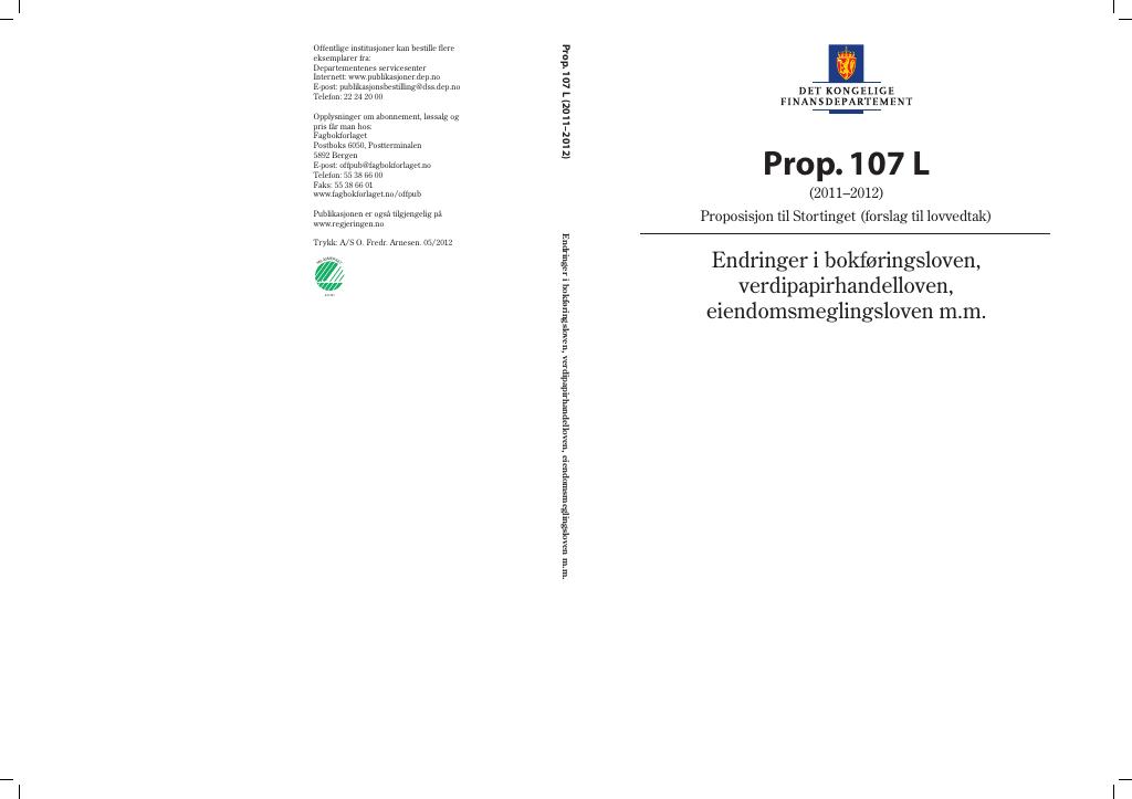 Forsiden av dokumentet Prop. 107 L (2011–2012)