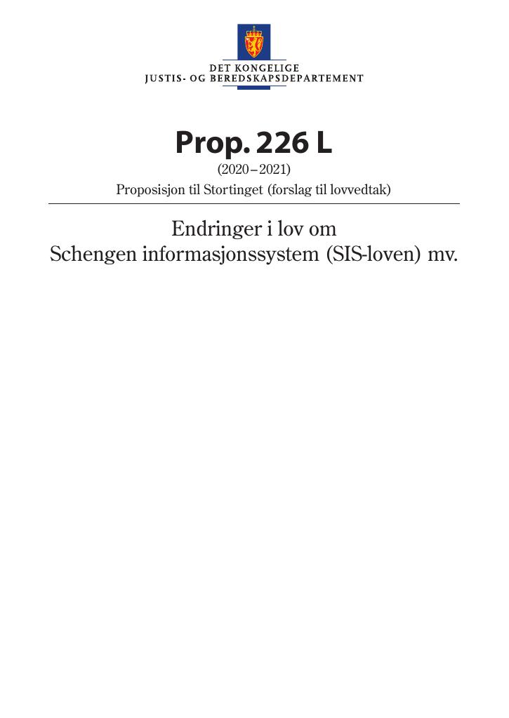 Forsiden av dokumentet Prop. 226 L (2020–2021)