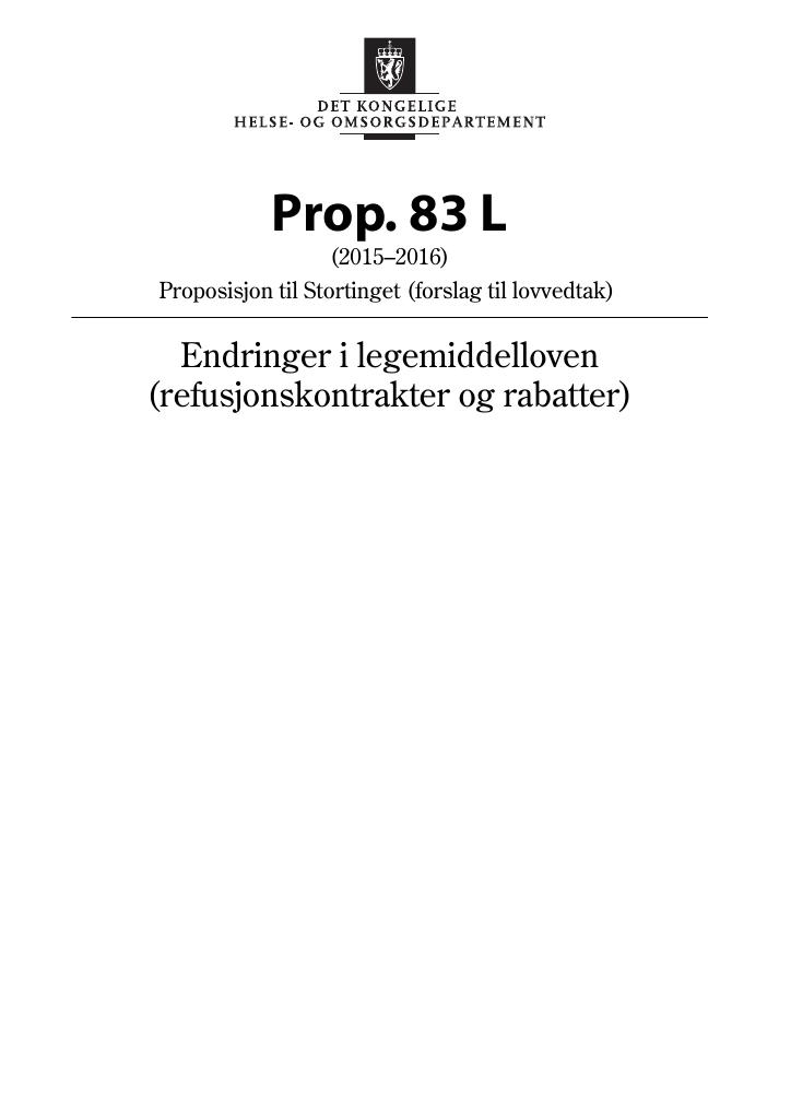 Forsiden av dokumentet Prop. 83 L (2015–2016)