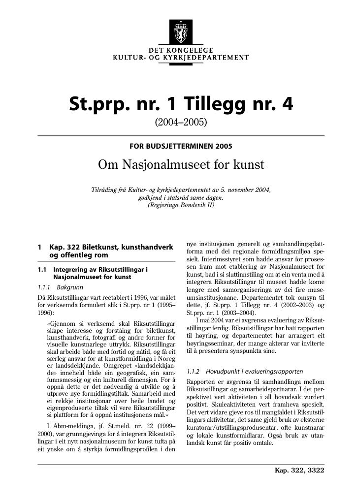 Forsiden av dokumentet St.prp nr. 1 Tillegg nr. 4 (2004-2005)