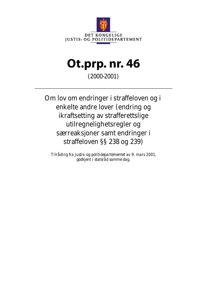 Forsiden av dokumentet Ot.prp. nr. 46 (2000-2001)