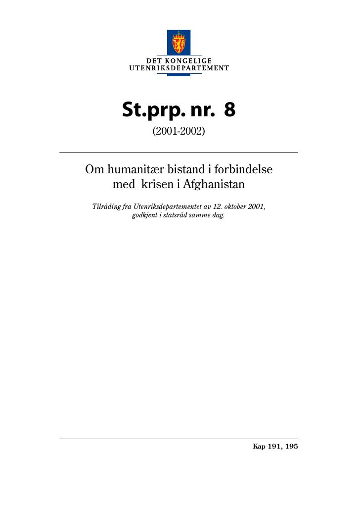 Forsiden av dokumentet St.prp. nr. 8 (2001-2002)