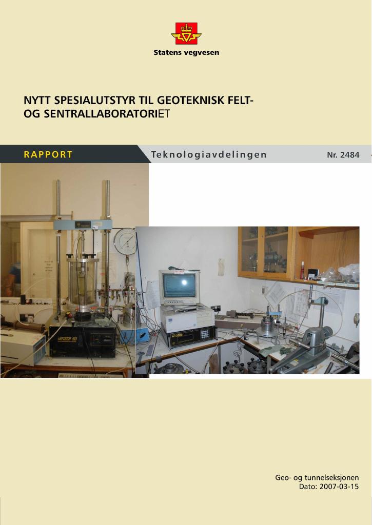 Forsiden av dokumentet Nytt spesialutstyr til geoteknisk felt- og sentrallaboratoriet