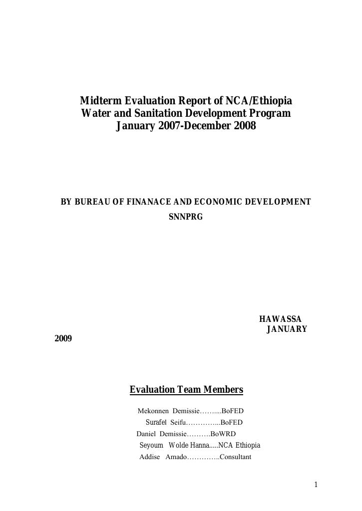 Forsiden av dokumentet Midterm Evaluation Report on NCA/Ethiopia Water and Sanitation Development Program January 2007-December 2008