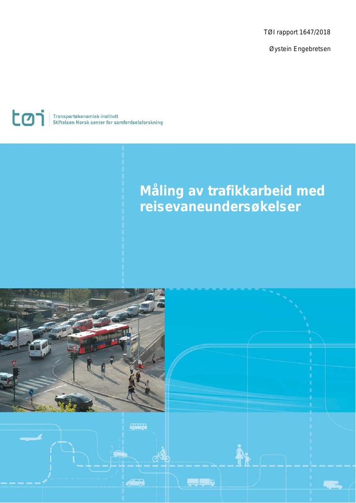 Forsiden av dokumentet Måling av trafikkarbeid med reisevaneundersøkelser : Vedlegg om utvalgsstørrelse i kontinuerlige reisevaneundersøkelser for oppfølging av bymiljøavtaler