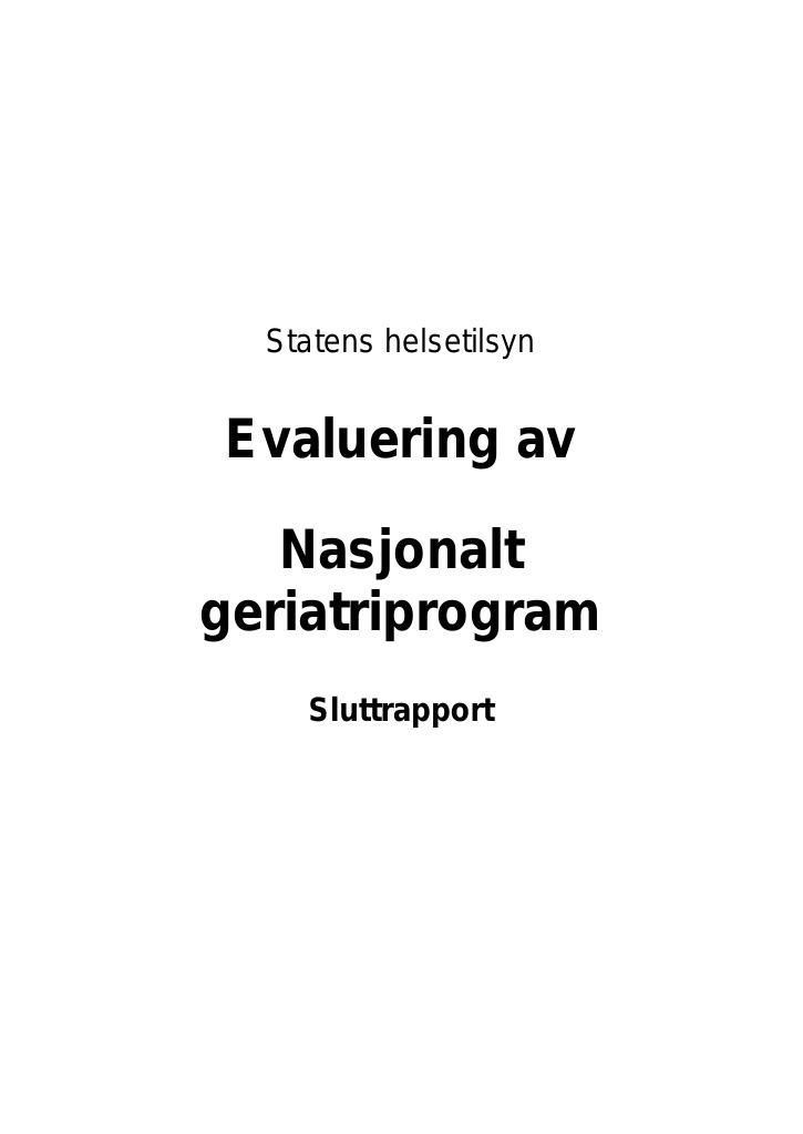 Forsiden av dokumentet Evaluering av Nasjonalt geriatriprogram