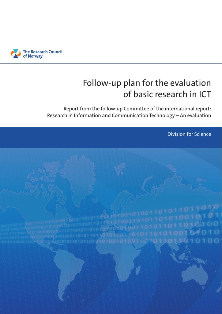 Forsiden av dokumentet Follow-up plan for the evaluation of basic research in ICT