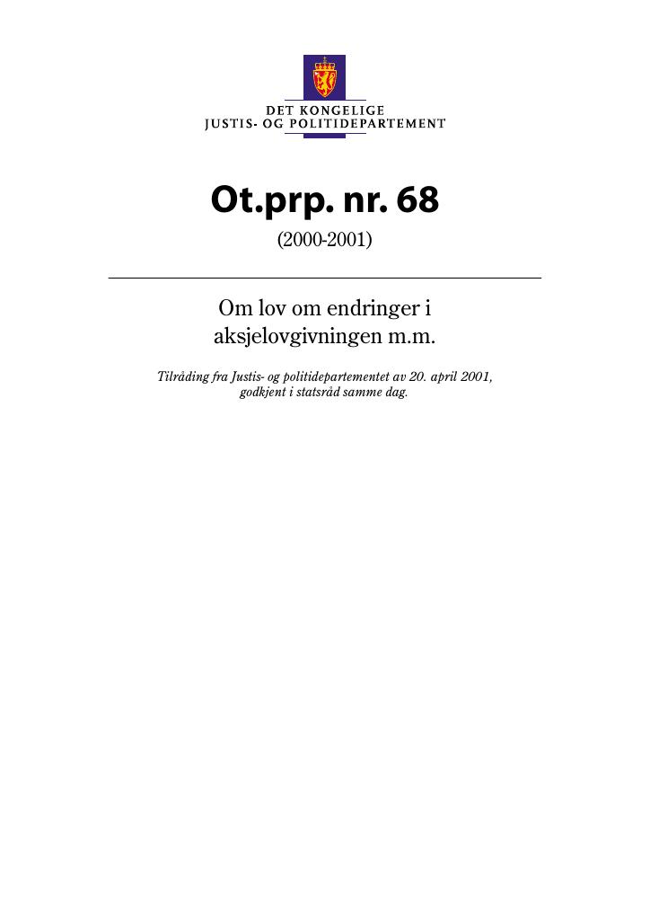Forsiden av dokumentet Ot.prp. nr. 68 (2000-2001)