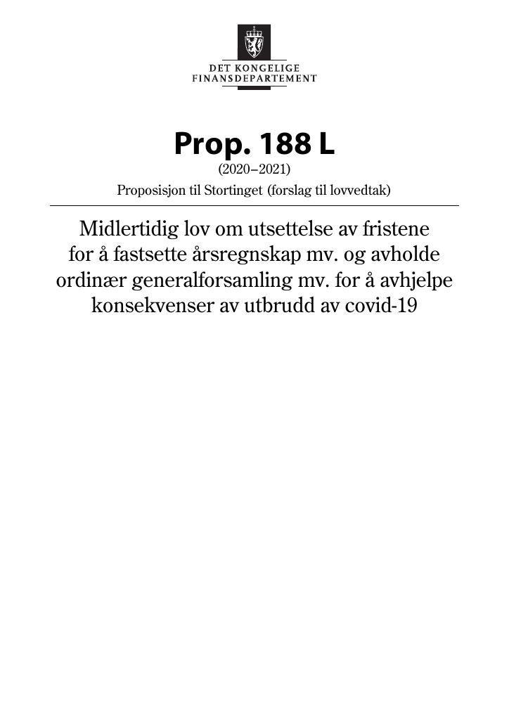 Forsiden av dokumentet Prop. 188 L (2020–2021)