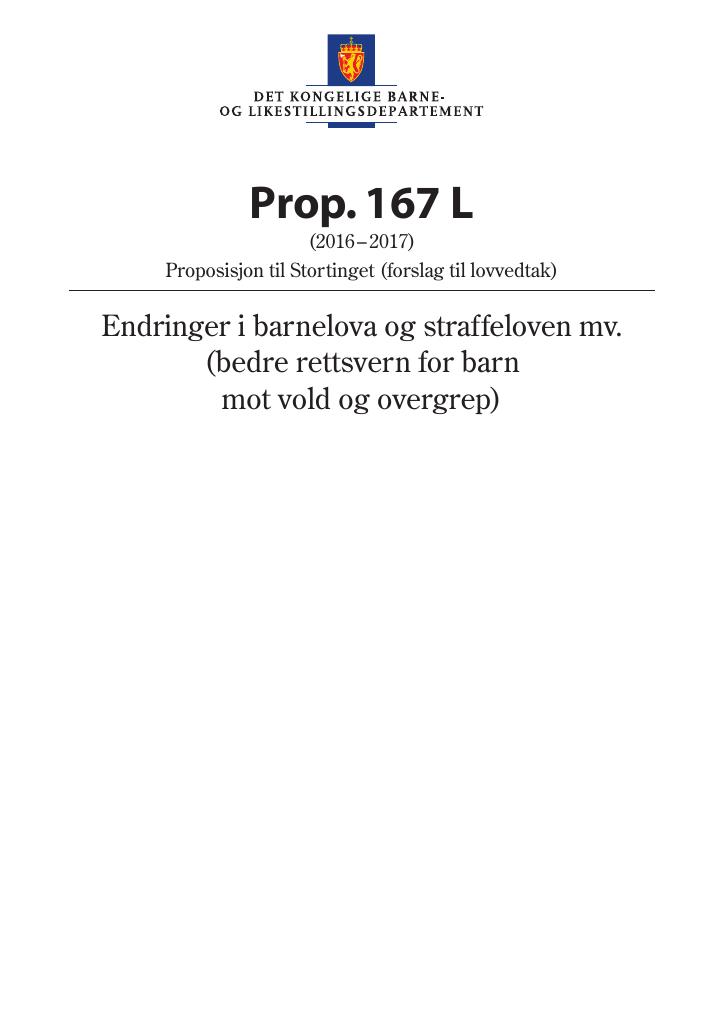 Forsiden av dokumentet Prop. 167 L (2016–2017)