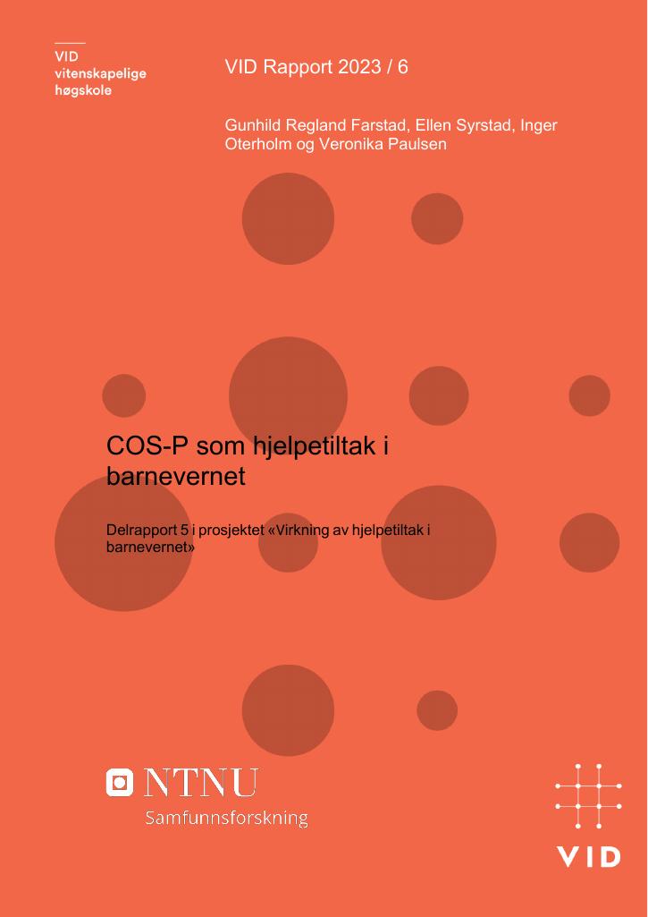 Forsiden av dokumentet COS-P som hjelpetiltak i barnevernet. Delrapport 5 i prosjektet «Virkning av hjelpetiltak i barnevernet».