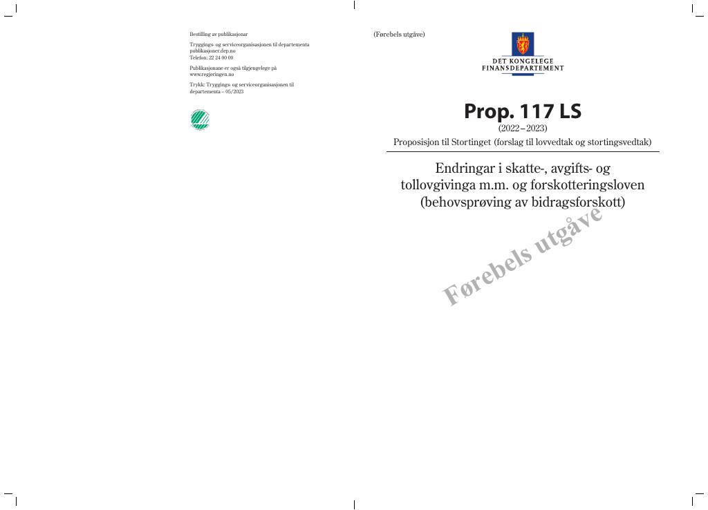 Forsiden av dokumentet Prop. 117 LS (2022–2023)