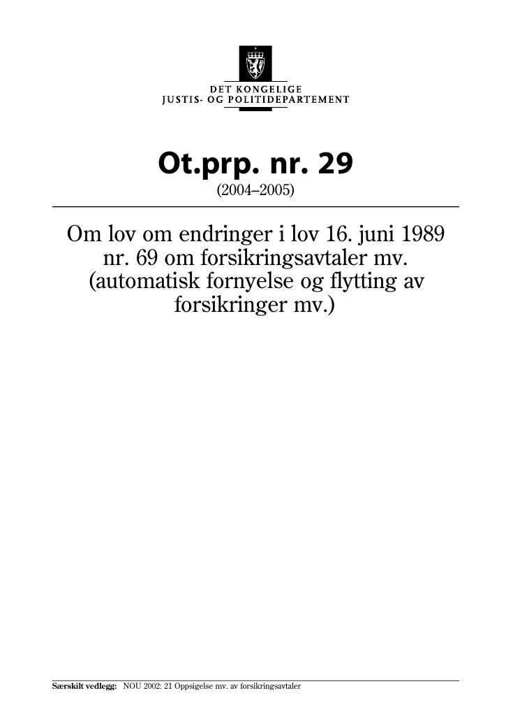 Forsiden av dokumentet Ot.prp. nr. 29 (2004-2005)