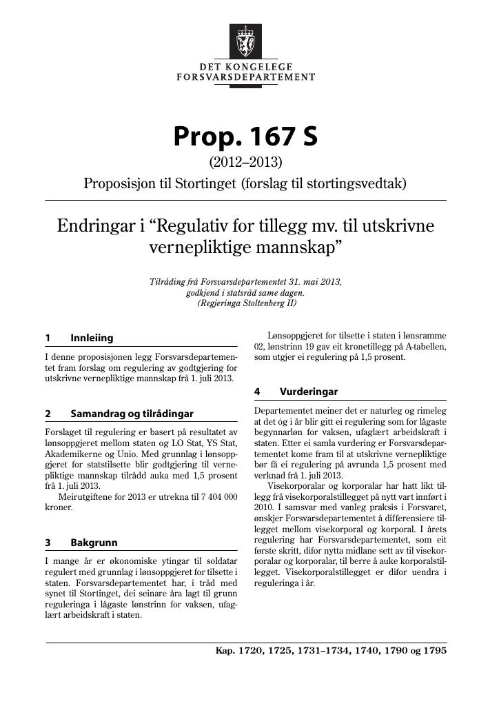 Forsiden av dokumentet Prop. 167 S (2012–2013)
