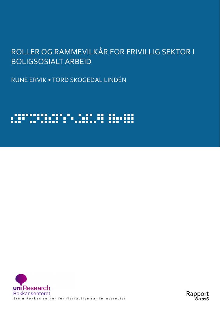 Forsiden av dokumentet Roller og rammevilkår for frivillig sektor i boligsosialt arbeid