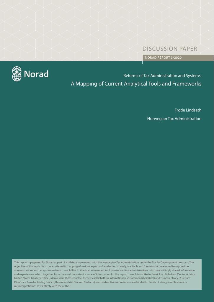 Forsiden av dokumentet Reforms of Tax Administration and Systems: A Mapping of Current Analytical Tools and Frameworks