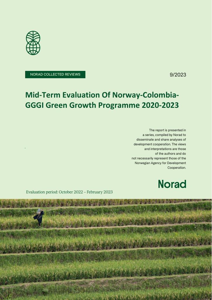 Forsiden av dokumentet Mid-Term Evaluation Of Norway-Colombia-GGGI Green Growth Programme 2020-2023 : Desentralisert evaluering/Norad Collected Reviews 9-23