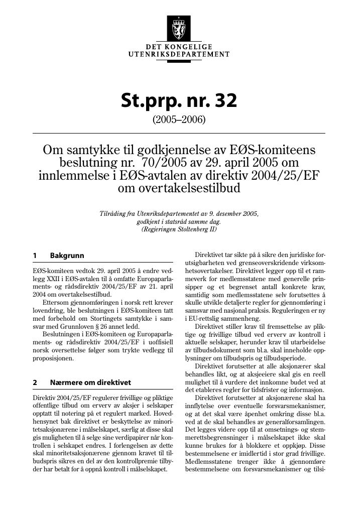 Forsiden av dokumentet St.prp. nr. 32 (2005-2006)