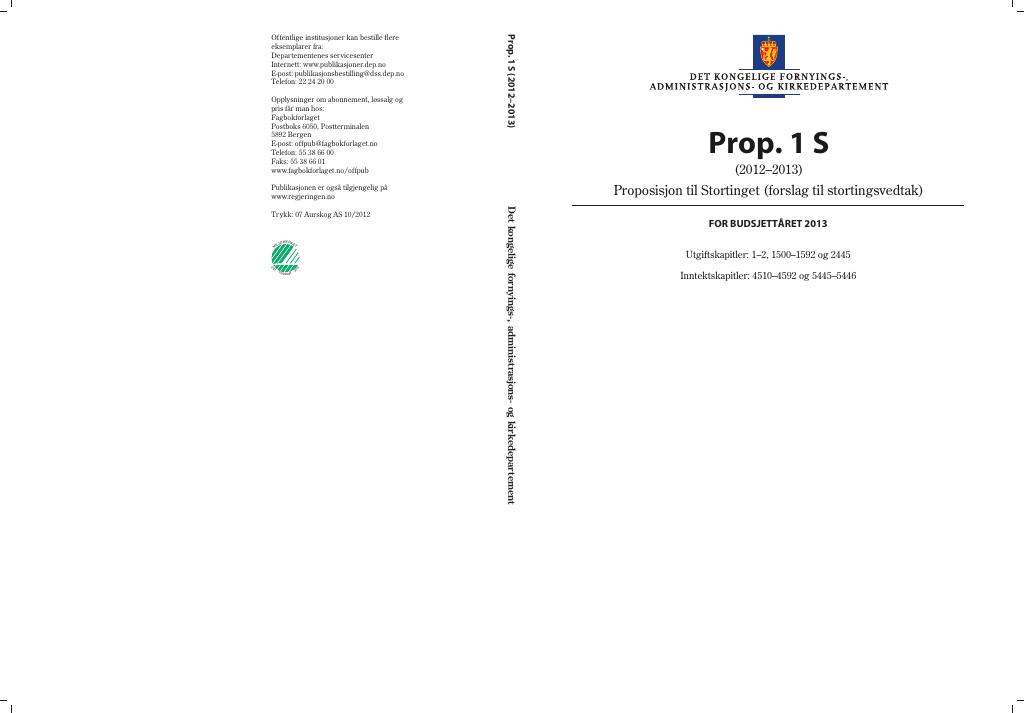 Forsiden av dokumentet Prop. 1 S (2012–2013)