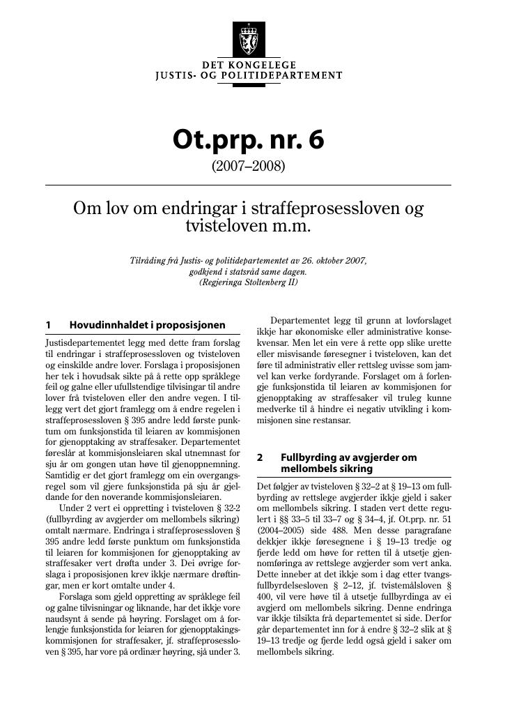 Forsiden av dokumentet Ot.prp. nr. 6 (2007-2008)