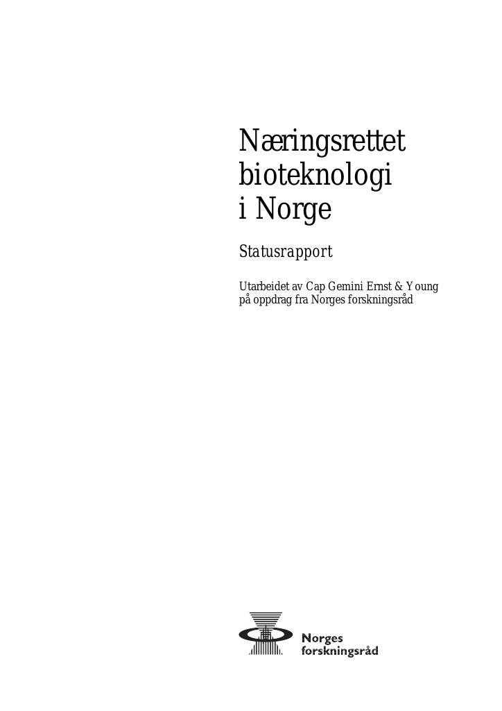 Forsiden av dokumentet Næringsrettet bioteknologi i Norge