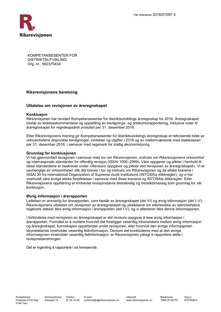 Forsiden av dokumentet Revisjonsberetning (pdf)