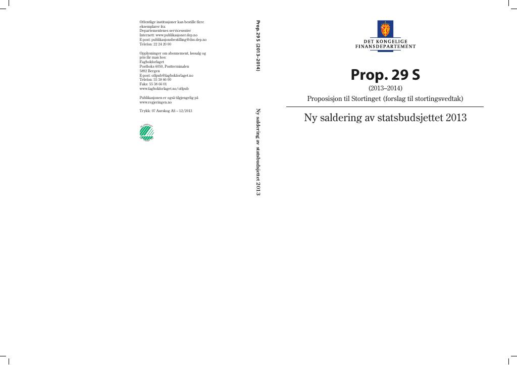 Forsiden av dokumentet Prop. 29 S (2013–2014)