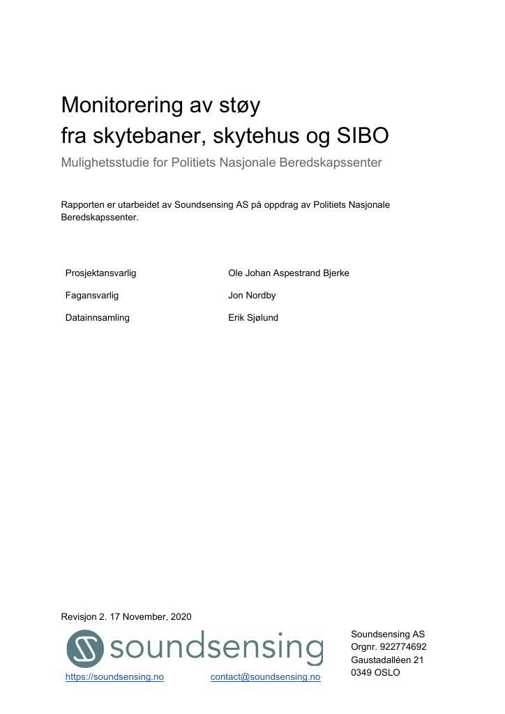 Forsiden av dokumentet Rapport faste 1 fra Soundsesning til Politiets Nasjonale Beredskapssenter rev2 2020-11-17