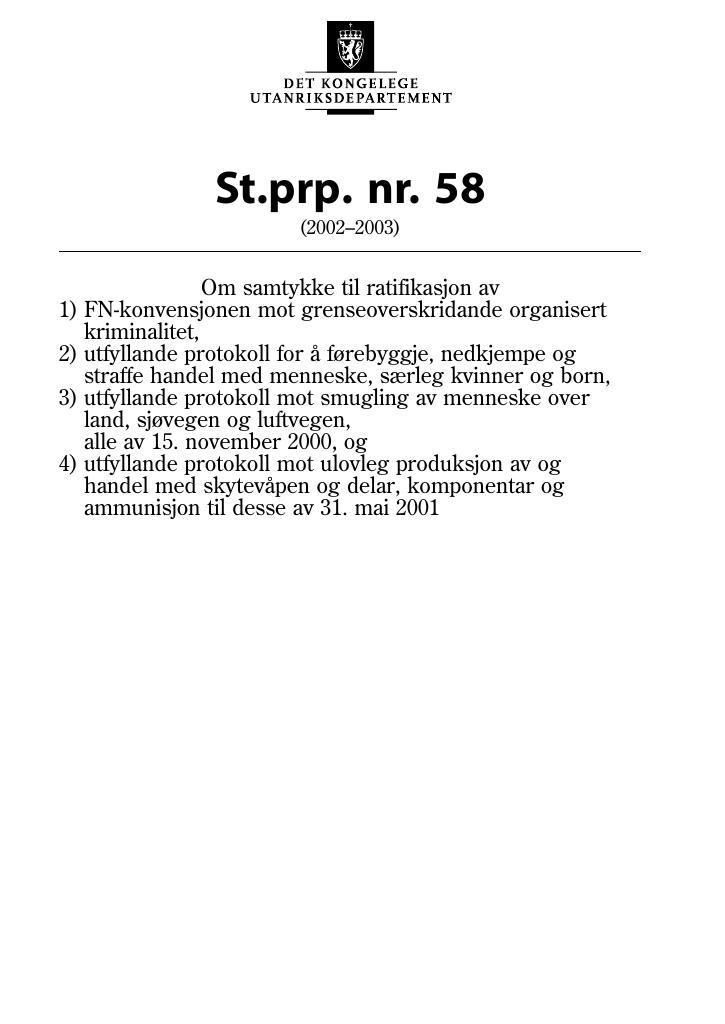 Forsiden av dokumentet St.prp. nr. 58 (2002-2003)