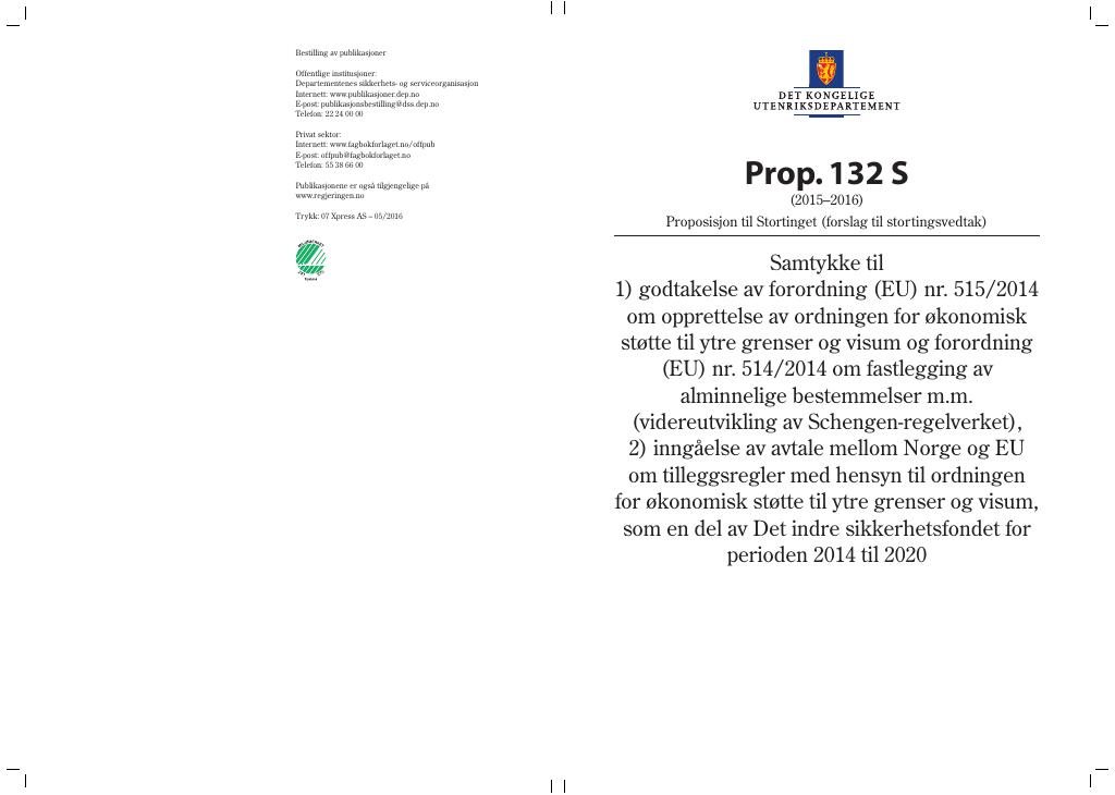 Forsiden av dokumentet Prop. 132 S (2015–2016)