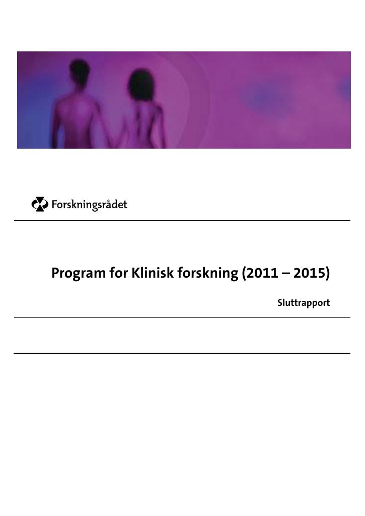 Forsiden av dokumentet Program for Klinisk forskning (2011 – 2015)