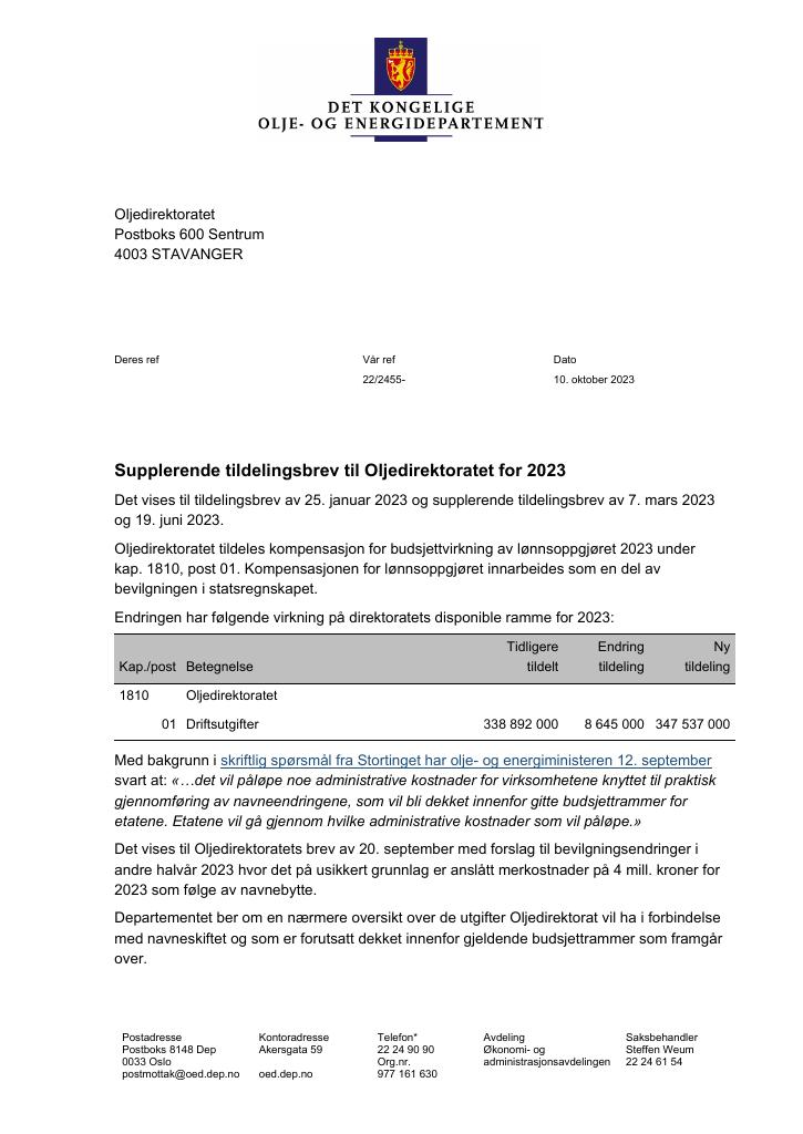 Forsiden av dokumentet Supplerende 3 2023