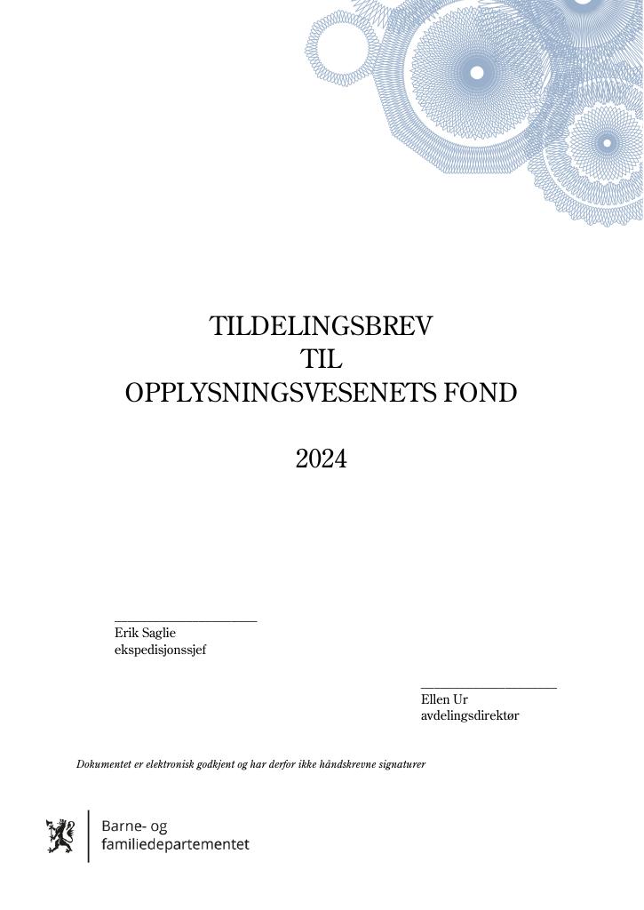 Forsiden av dokumentet Tildelingsbrev 2024