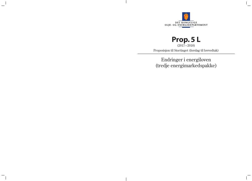 Forsiden av dokumentet Prop. 5 L (2017–2018)