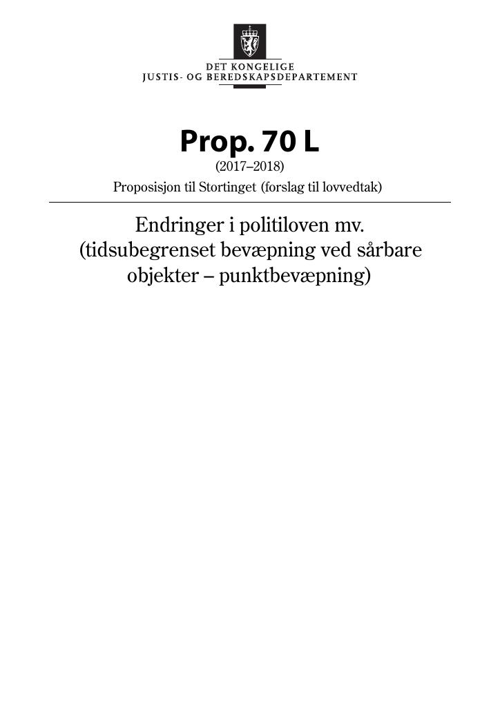 Forsiden av dokumentet Prop. 70 L (2017–2018)