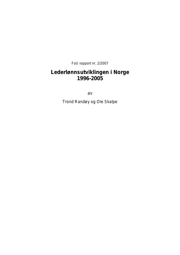 Forsiden av dokumentet Lederlønnsutviklingen i Norge 1996-2005