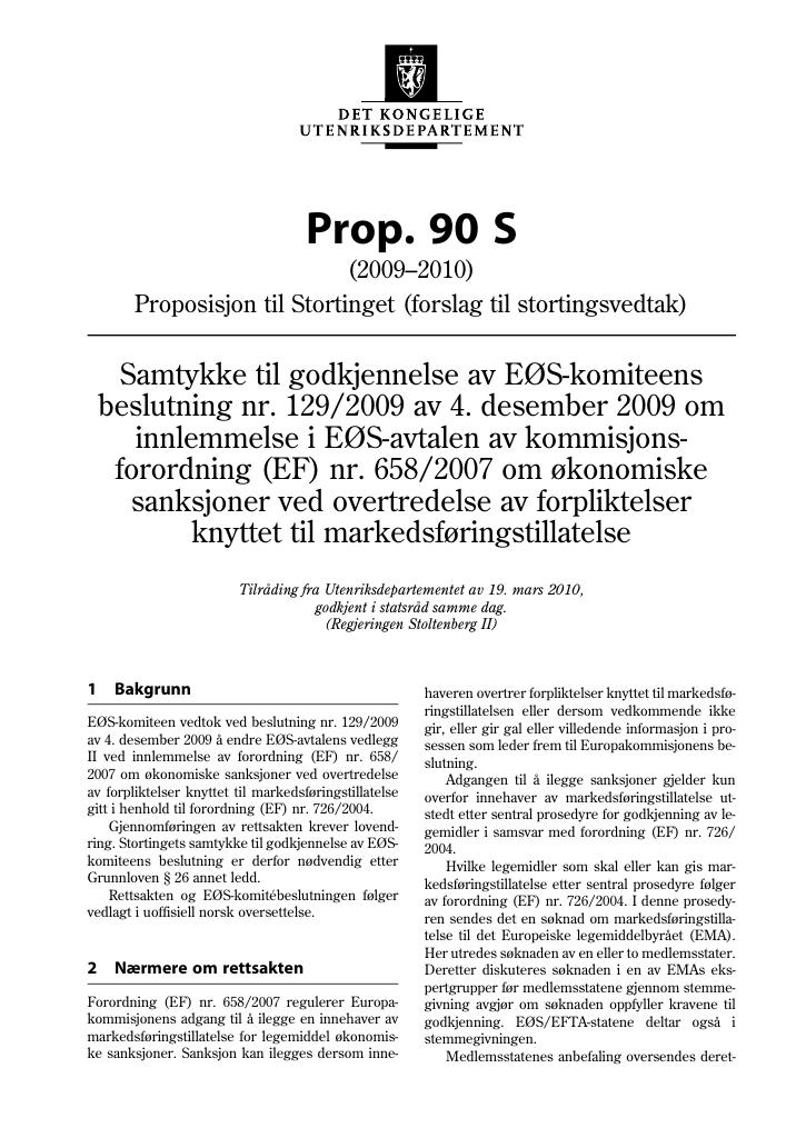 Forsiden av dokumentet Prop. 90 S (2009-2010)