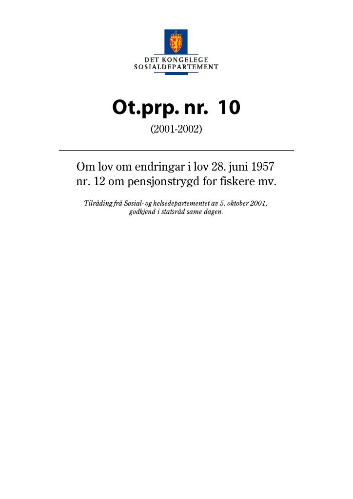 Forsiden av dokumentet Ot.prp. nr. 10 (2001-2002)