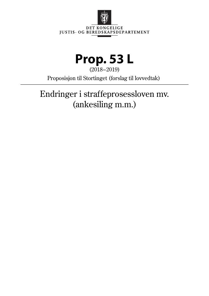 Forsiden av dokumentet Prop. 53 L (2018–2019)