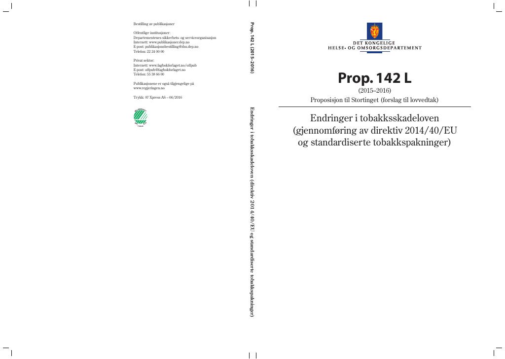 Forsiden av dokumentet Prop. 142 L (2015–2016)