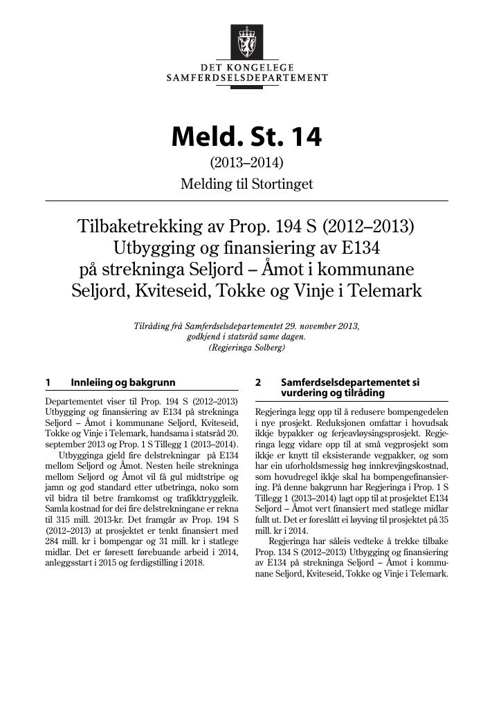 Forsiden av dokumentet Meld. St. 14 (2013–2014)