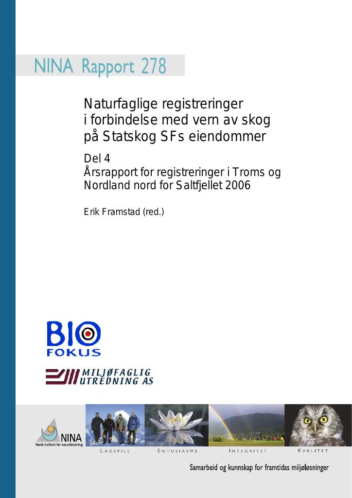 Forsiden av dokumentet Naturfaglige registreringer i forbindelse med vern av skog på Statskog SFs eiendommer