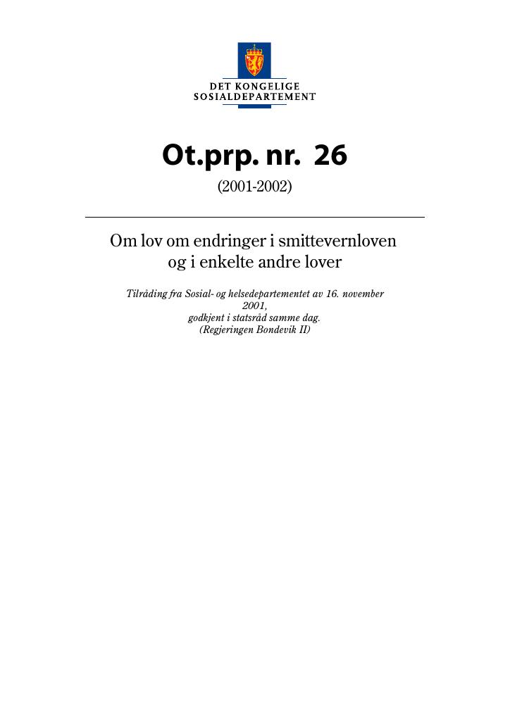 Forsiden av dokumentet Ot.prp. nr. 26 (2001-2002)